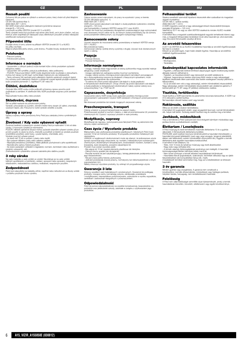 Cz / pl / hu | Petzl VIZIR User Manual | Page 6 / 8