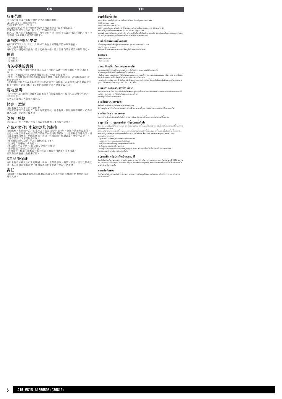 Cn / th | Petzl VIZIR User Manual | Page 8 / 8