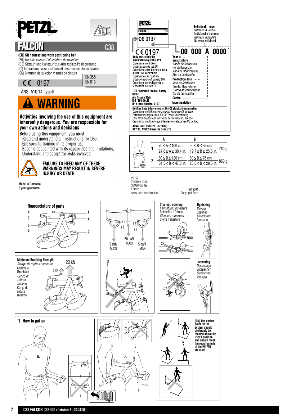 Drawings, Falcon, A. b | Petzl FALCON ASCENT User Manual | Page 2 / 10