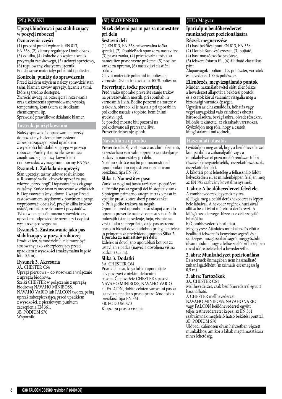 Pl, si, hu, Instrukcja użytkowania, Navodila za uporabo | Használati utasítás | Petzl FALCON ASCENT User Manual | Page 8 / 10