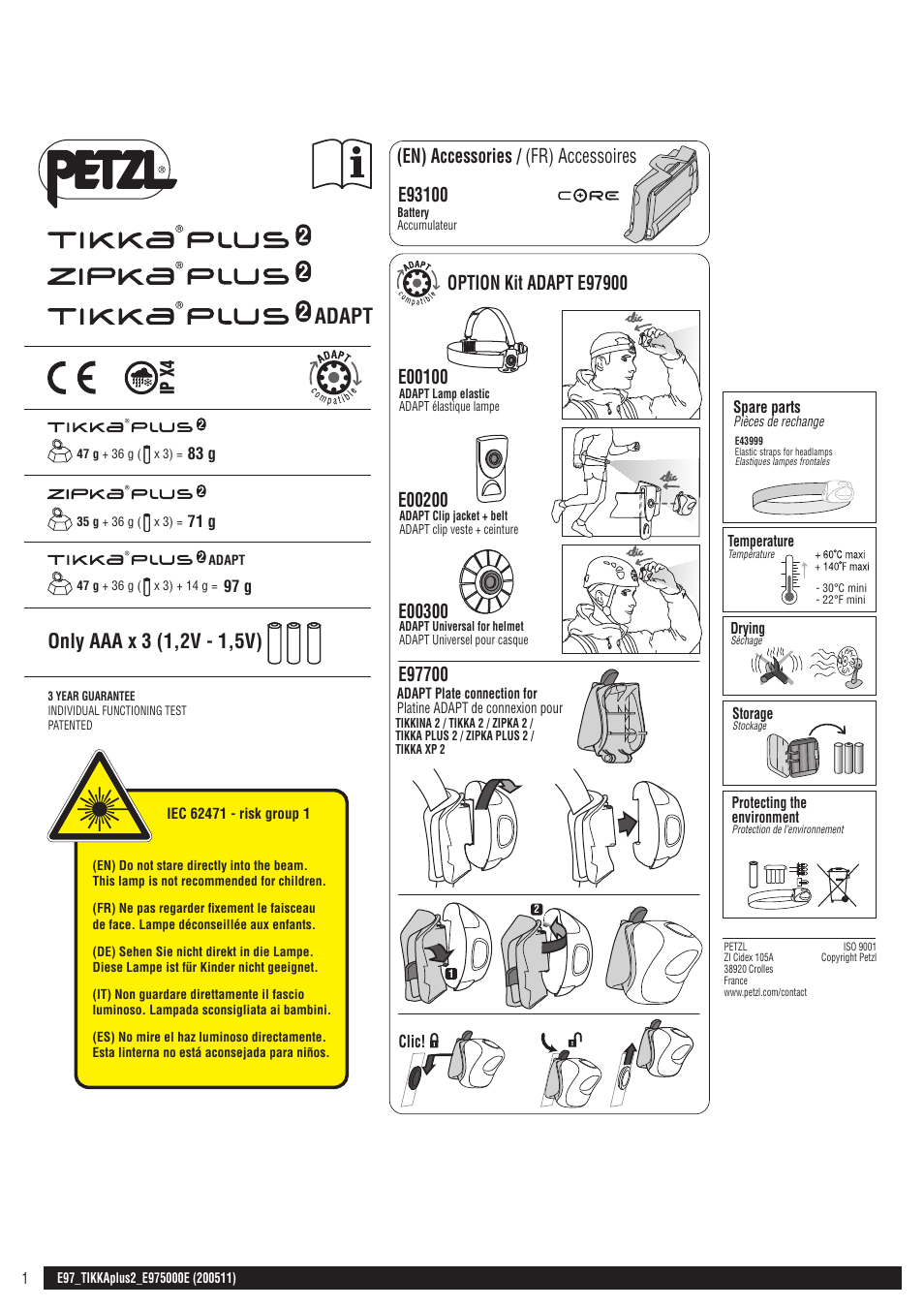 Petzl TIKKA PLUS 2 ADAPT User Manual | 11 pages