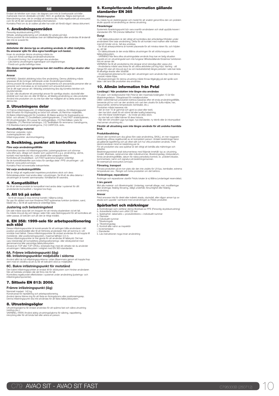 C79 avao sit - avao sit fast | Petzl AVAO SIT FAST User Manual | Page 10 / 22