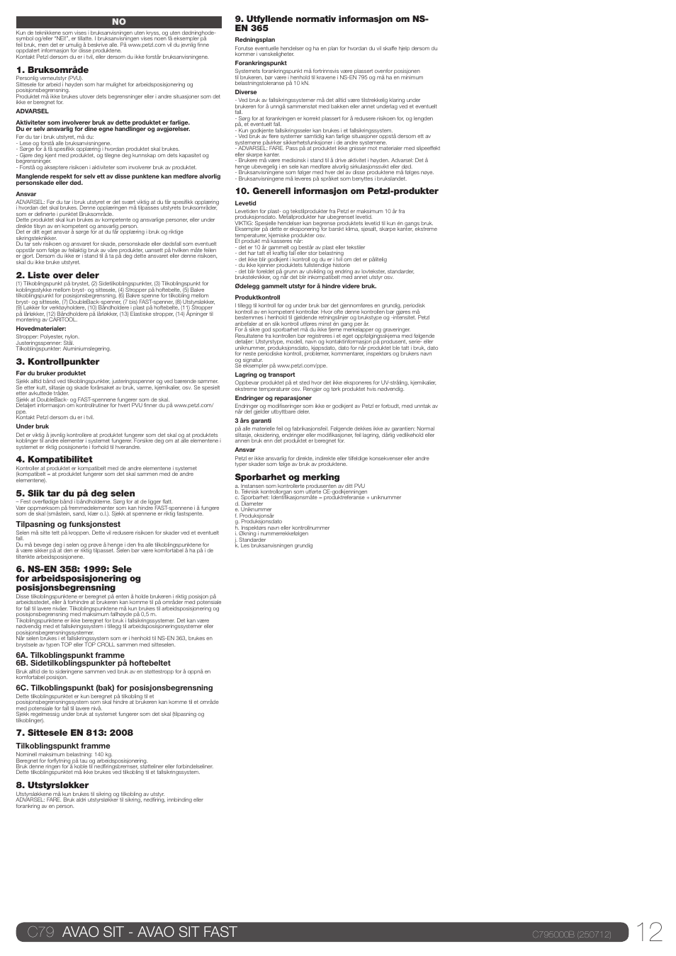 C79 avao sit - avao sit fast | Petzl AVAO SIT FAST User Manual | Page 12 / 22