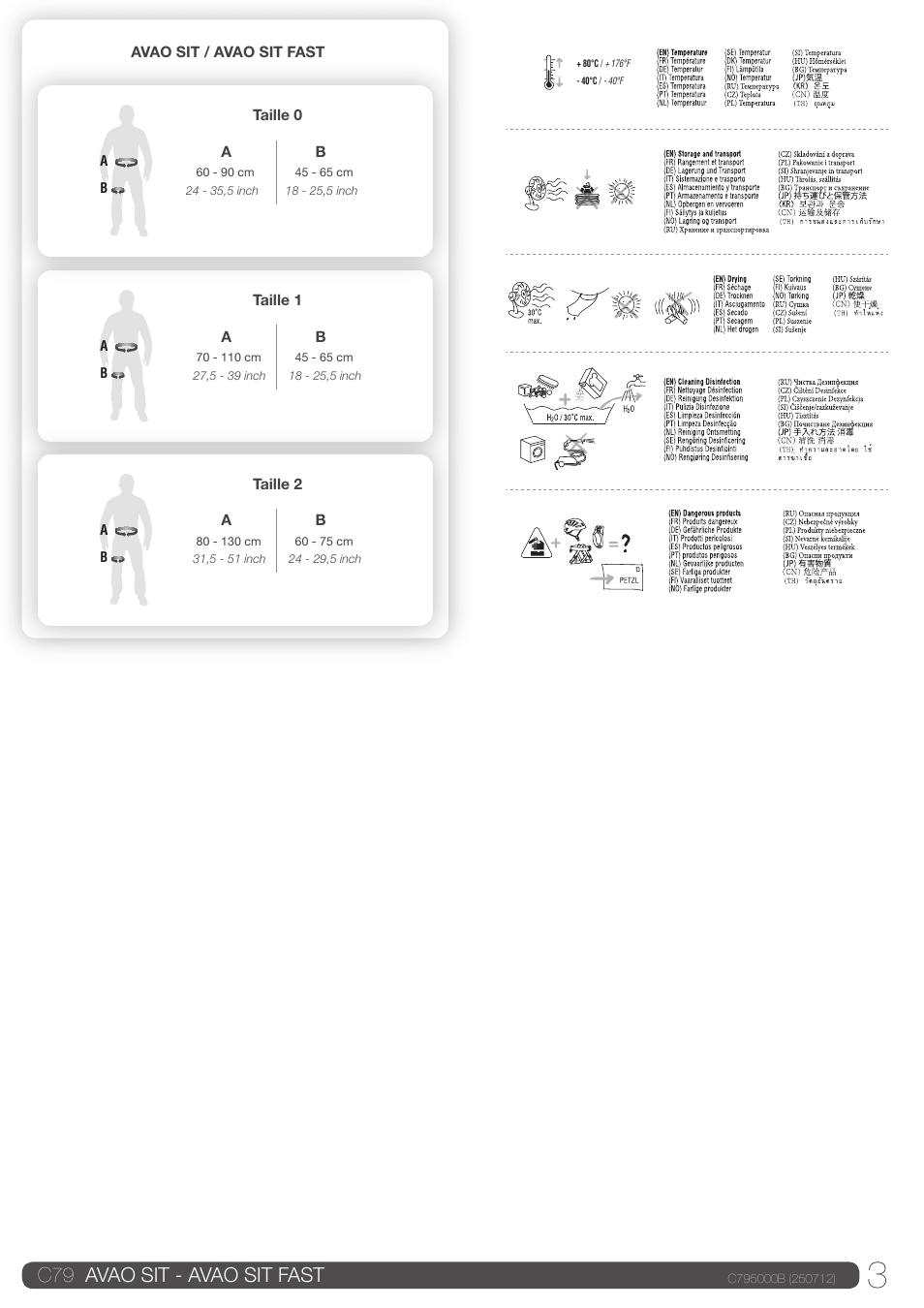 Drawings, C79 avao sit - avao sit fast, 5 kg maxi | Avao sit / avao sit fast taille 1 a, Taille 2 a, Taille 0 a | Petzl AVAO SIT FAST User Manual | Page 3 / 22