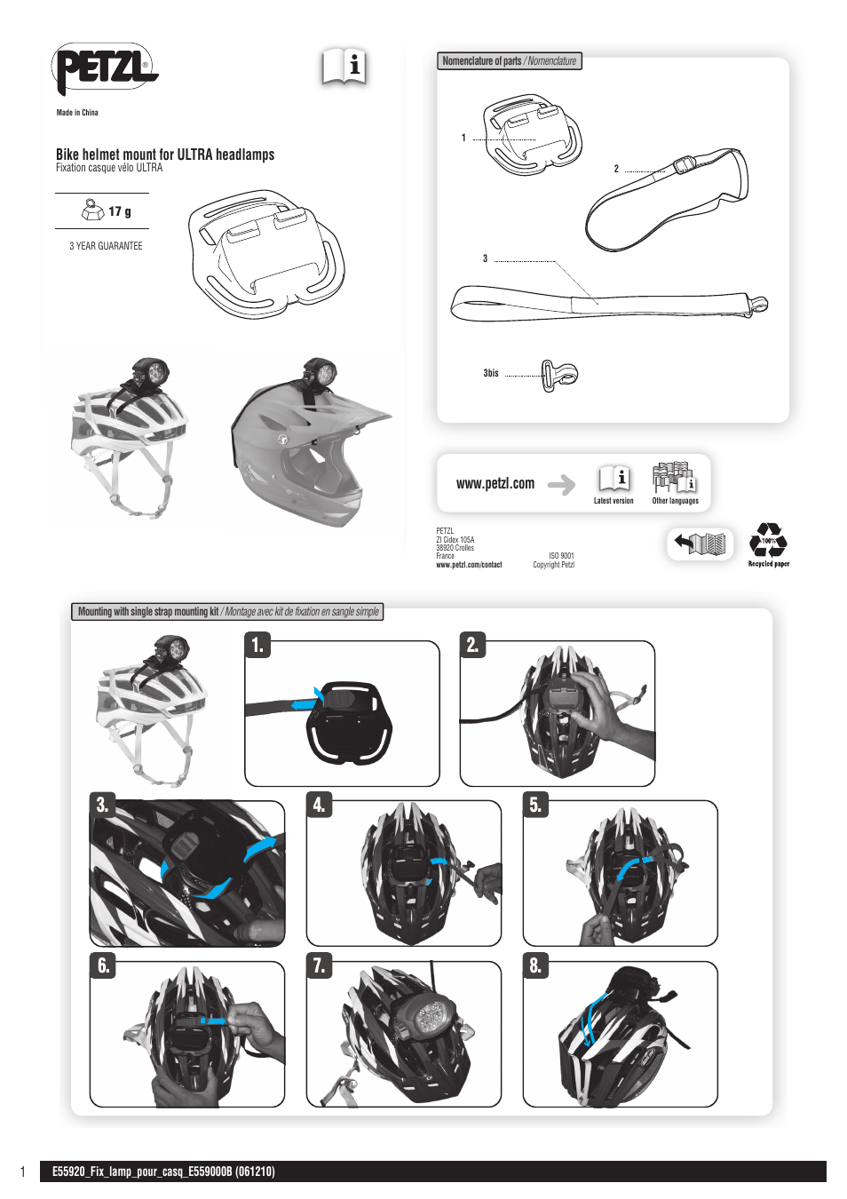 Petzl ULTRA_крепление на велошлем User Manual | 9 pages