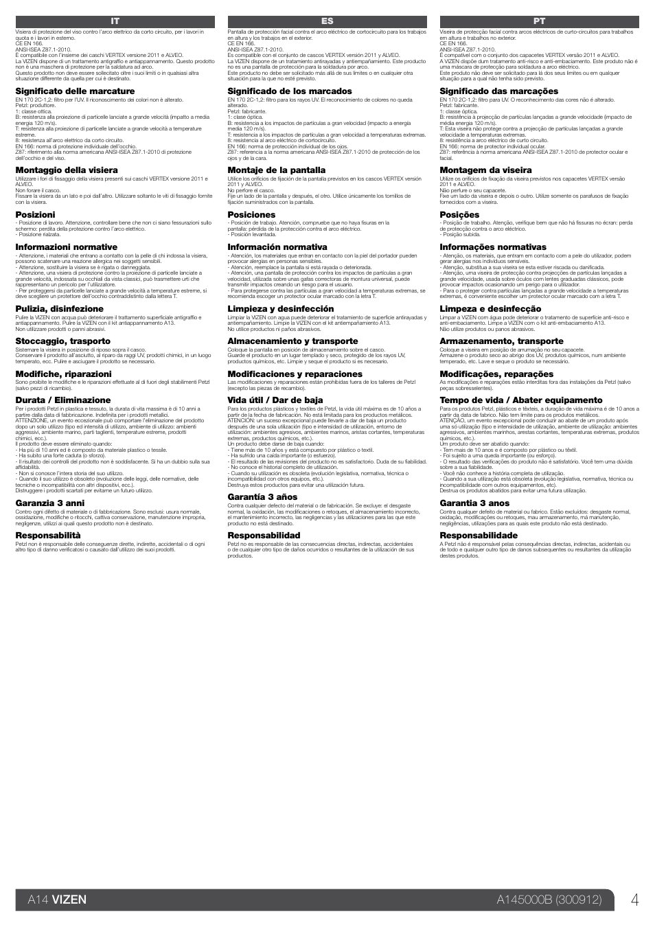 It / es / pt | Petzl VIZEN User Manual | Page 4 / 9