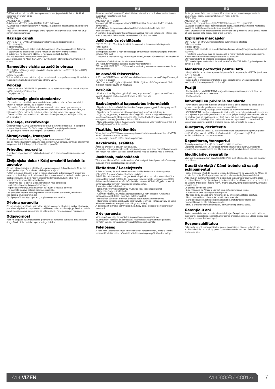 Si / hu / ro | Petzl VIZEN User Manual | Page 7 / 9