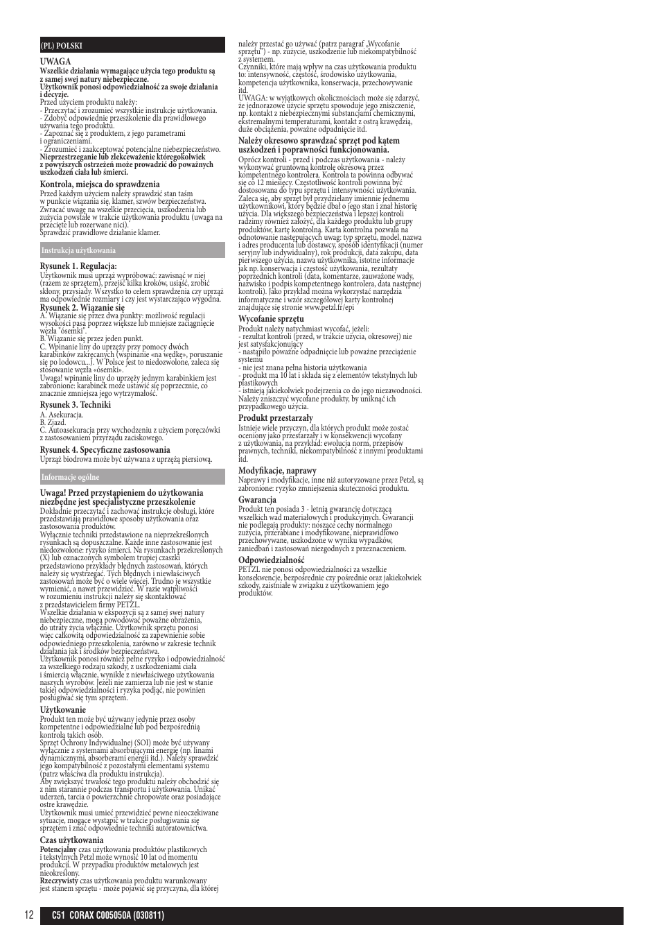 Petzl CORAX User Manual | Page 12 / 13