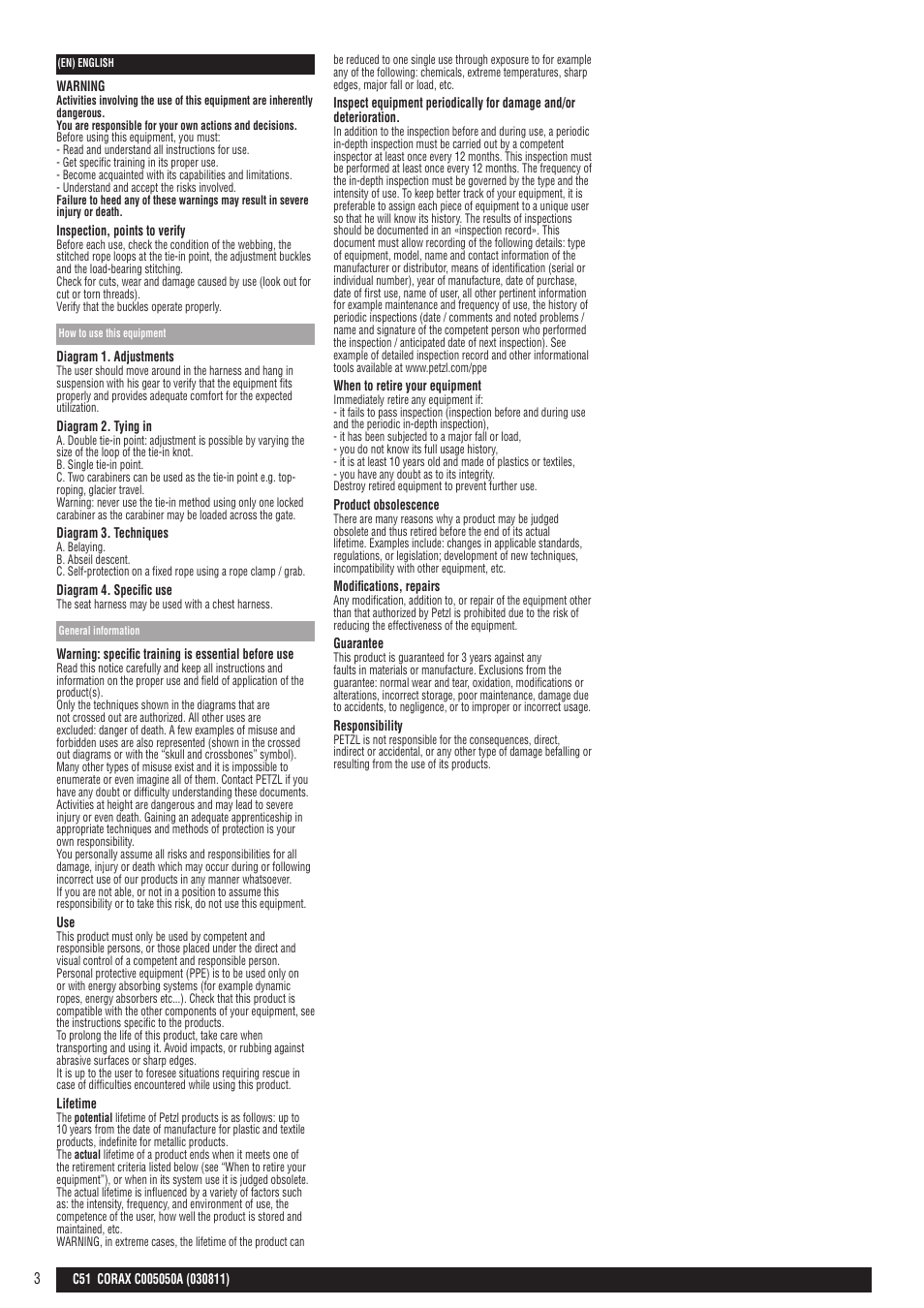 Petzl CORAX User Manual | Page 3 / 13