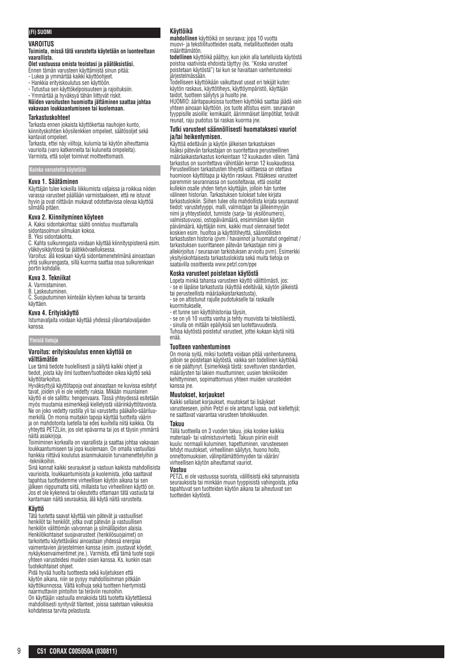 Petzl CORAX User Manual | Page 9 / 13