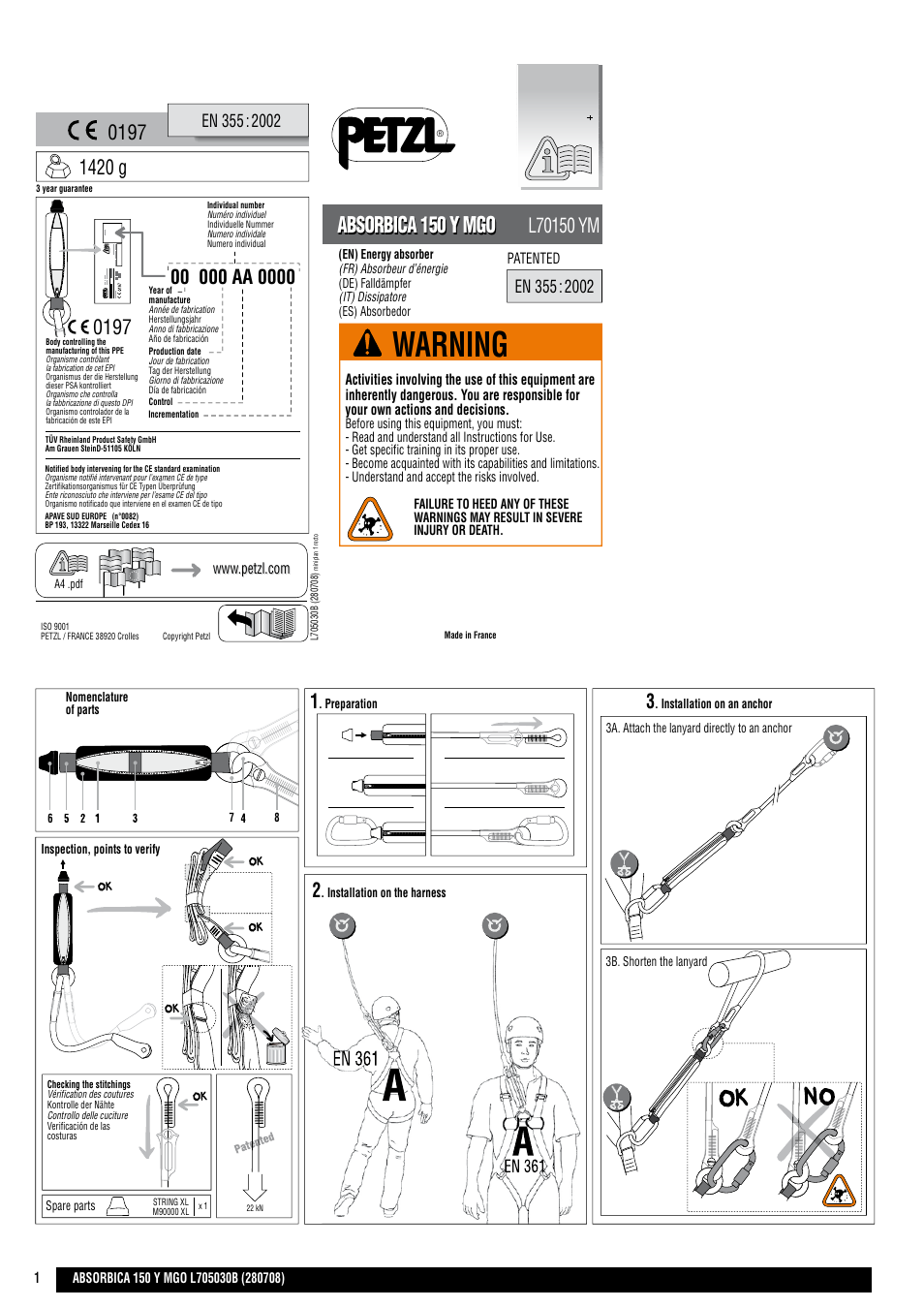 Petzl ABSORBICA-Y 150 MGO User Manual | 21 pages