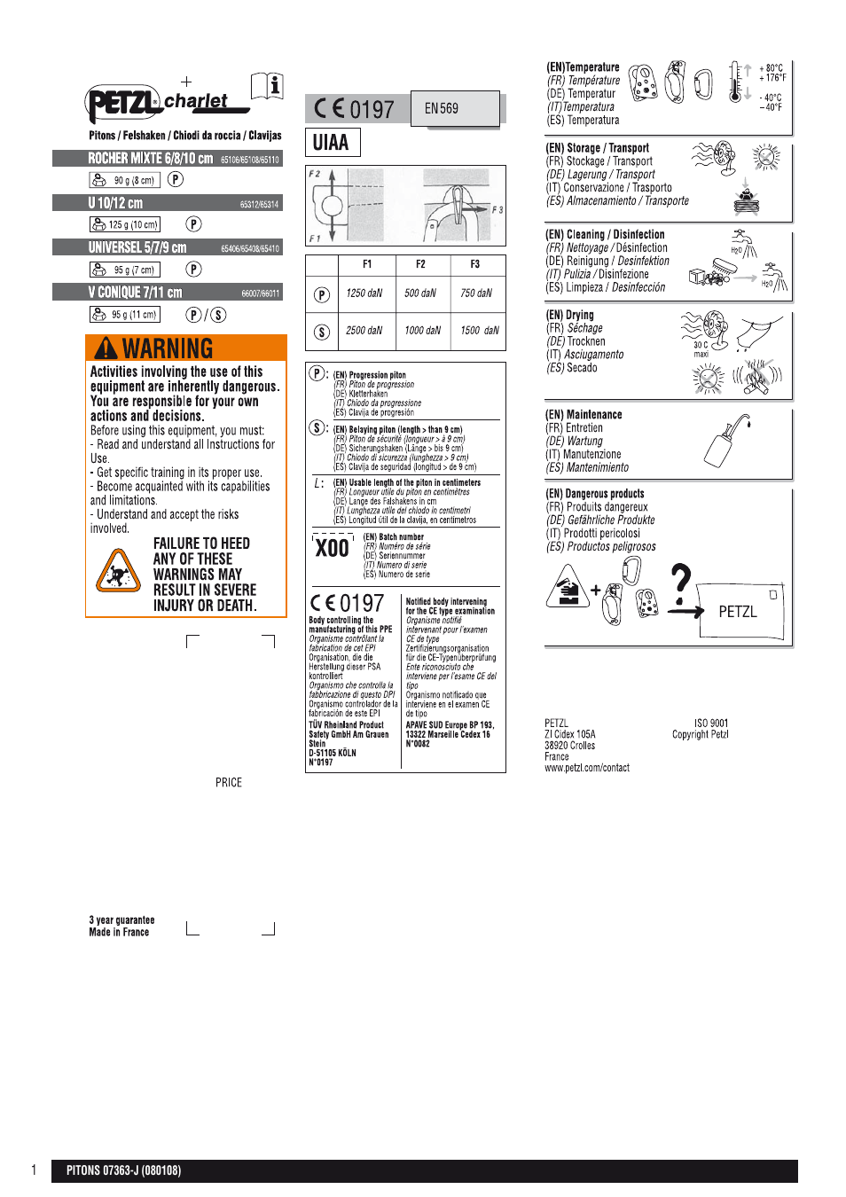 Petzl Скальные крючья Petzl User Manual | 7 pages