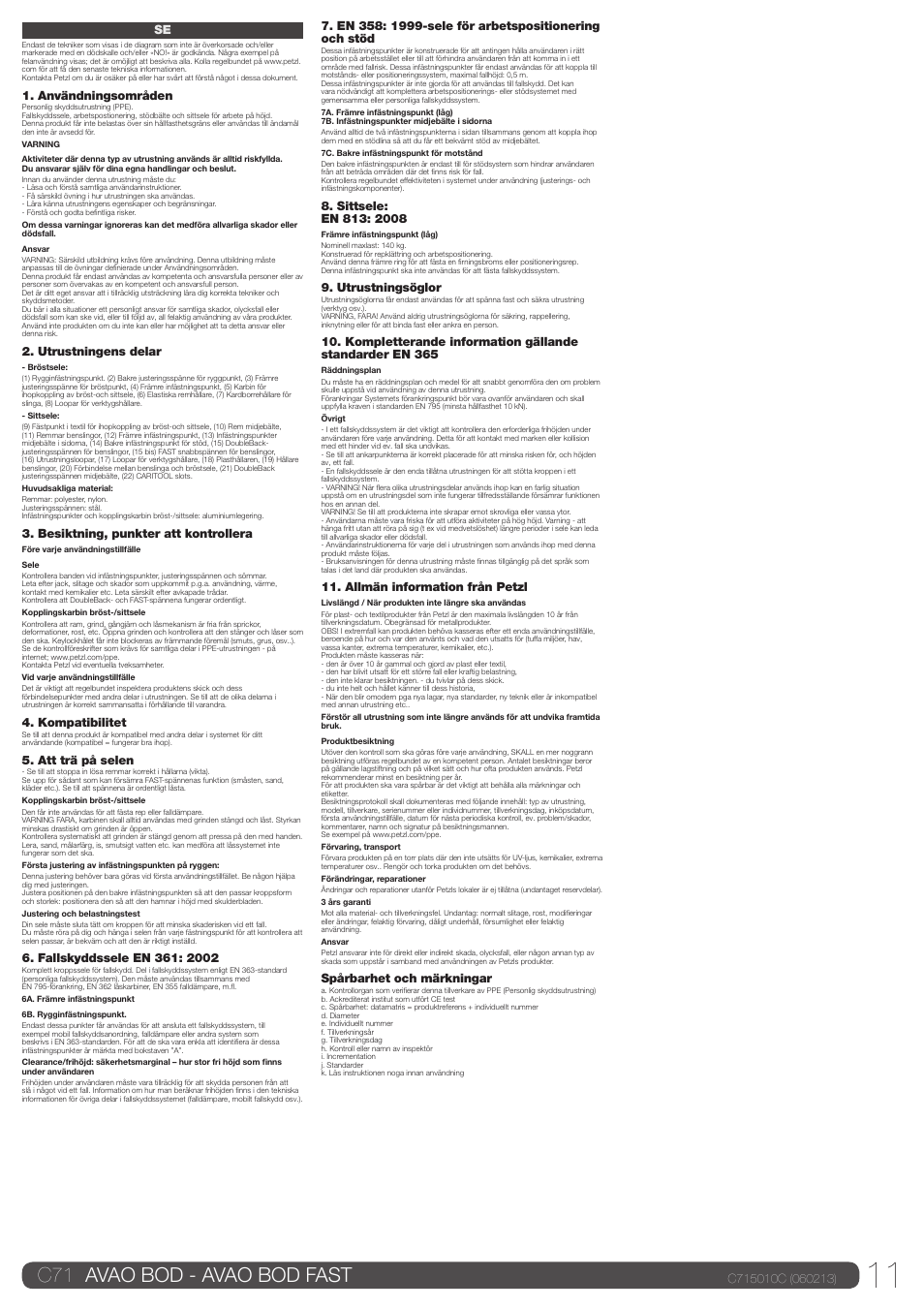 C71 avao bod - avao bod fast | Petzl AVAO BOD FAST User Manual | Page 11 / 23