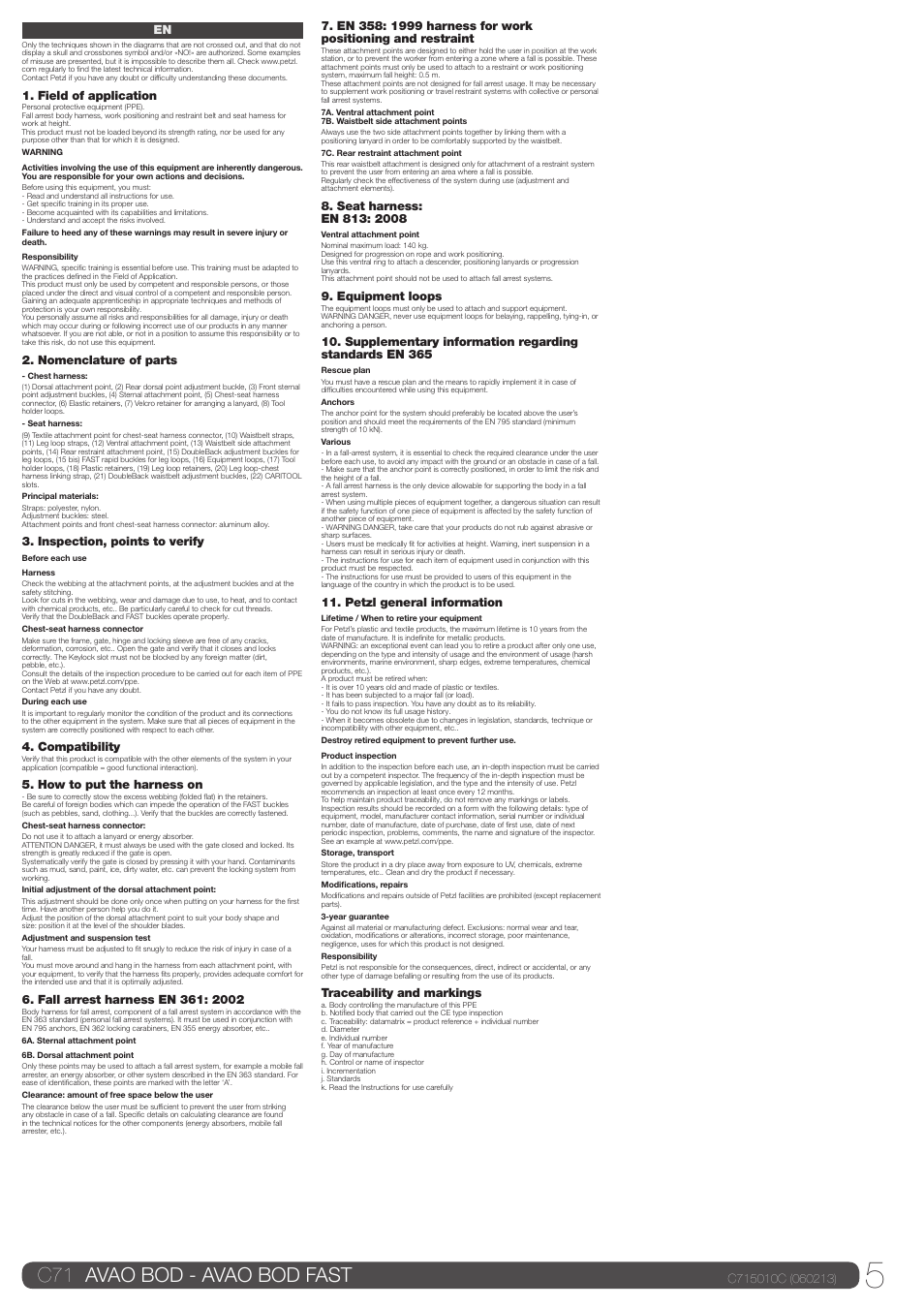 C71 avao bod - avao bod fast | Petzl AVAO BOD FAST User Manual | Page 5 / 23