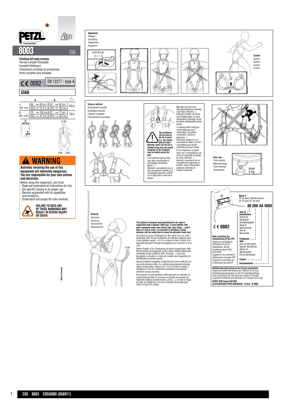 Petzl 8003 User Manual | 8 pages