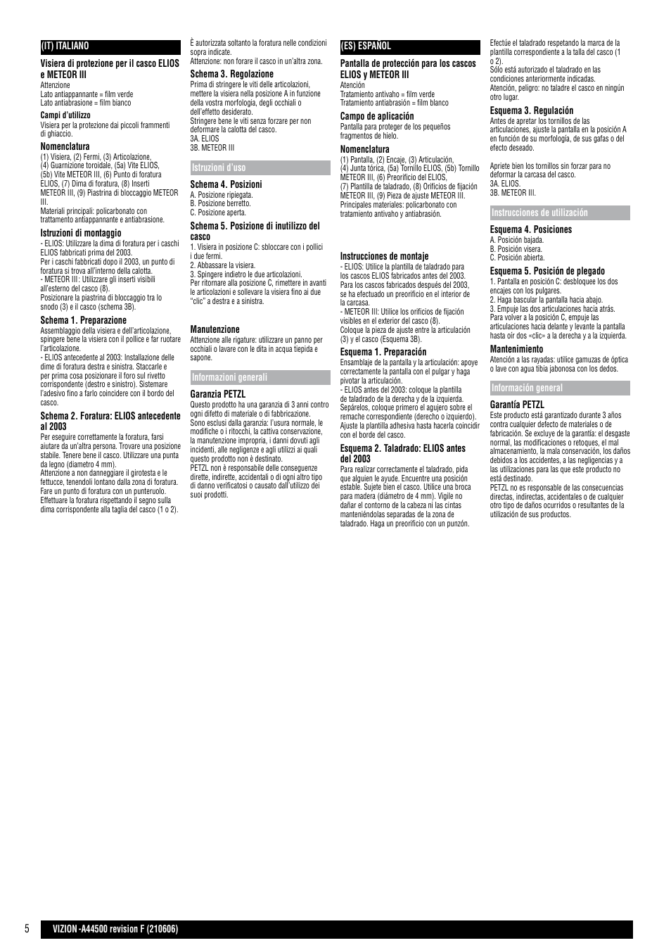 It, es | Petzl VIZION User Manual | Page 5 / 10