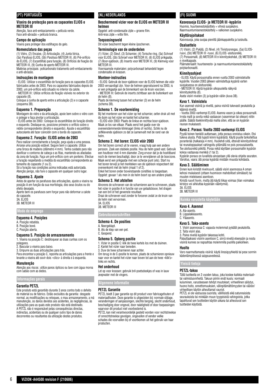 Pt, nl, fi | Petzl VIZION User Manual | Page 6 / 10