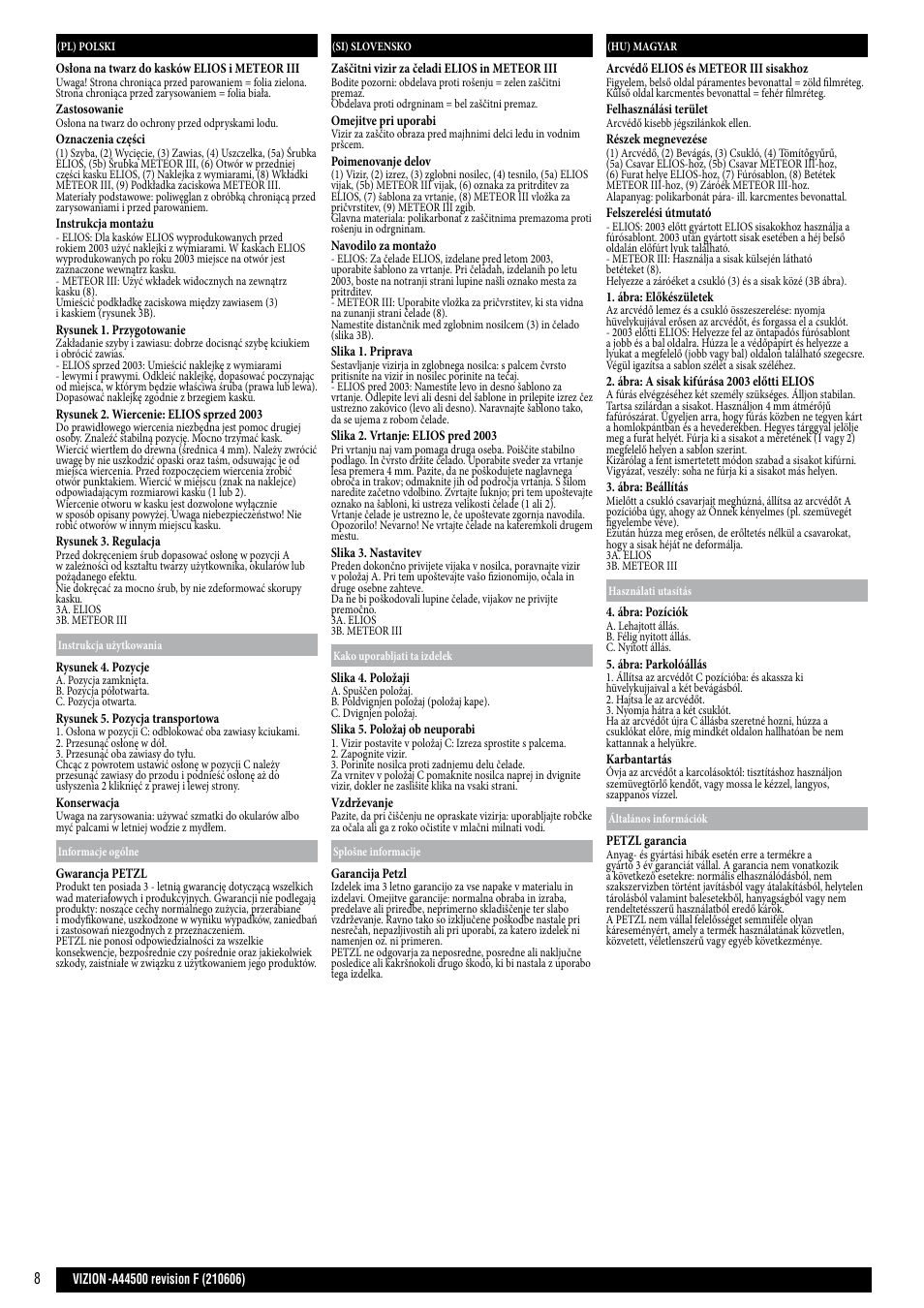 Pl, si, hu | Petzl VIZION User Manual | Page 8 / 10