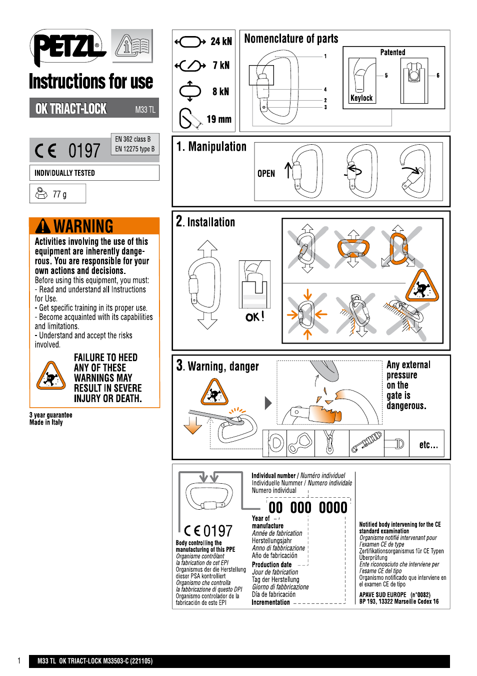 Petzl OK TRIACT-LOCK User Manual | 20 pages