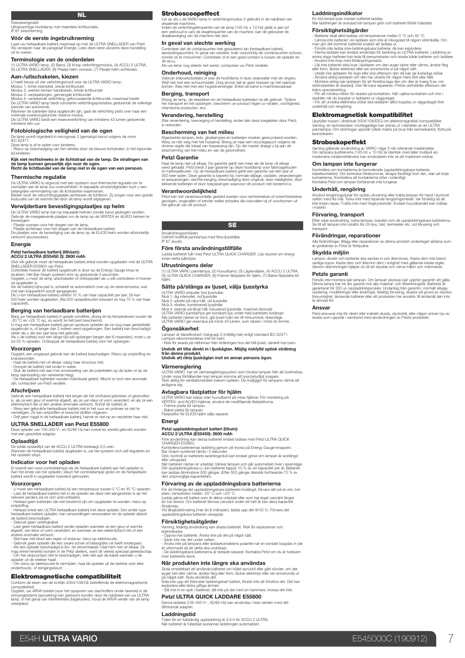 Nl, se | Petzl ULTRA VARIO User Manual | Page 7 / 15