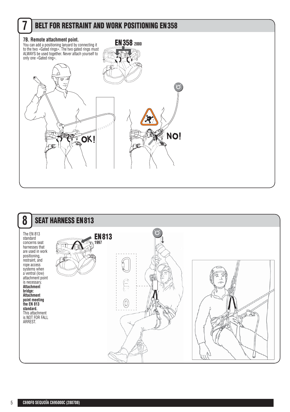En + drawings, Belt for restraint and work positioning en, Seat harness en | Petzl SEQUOIA User Manual | Page 5 / 26