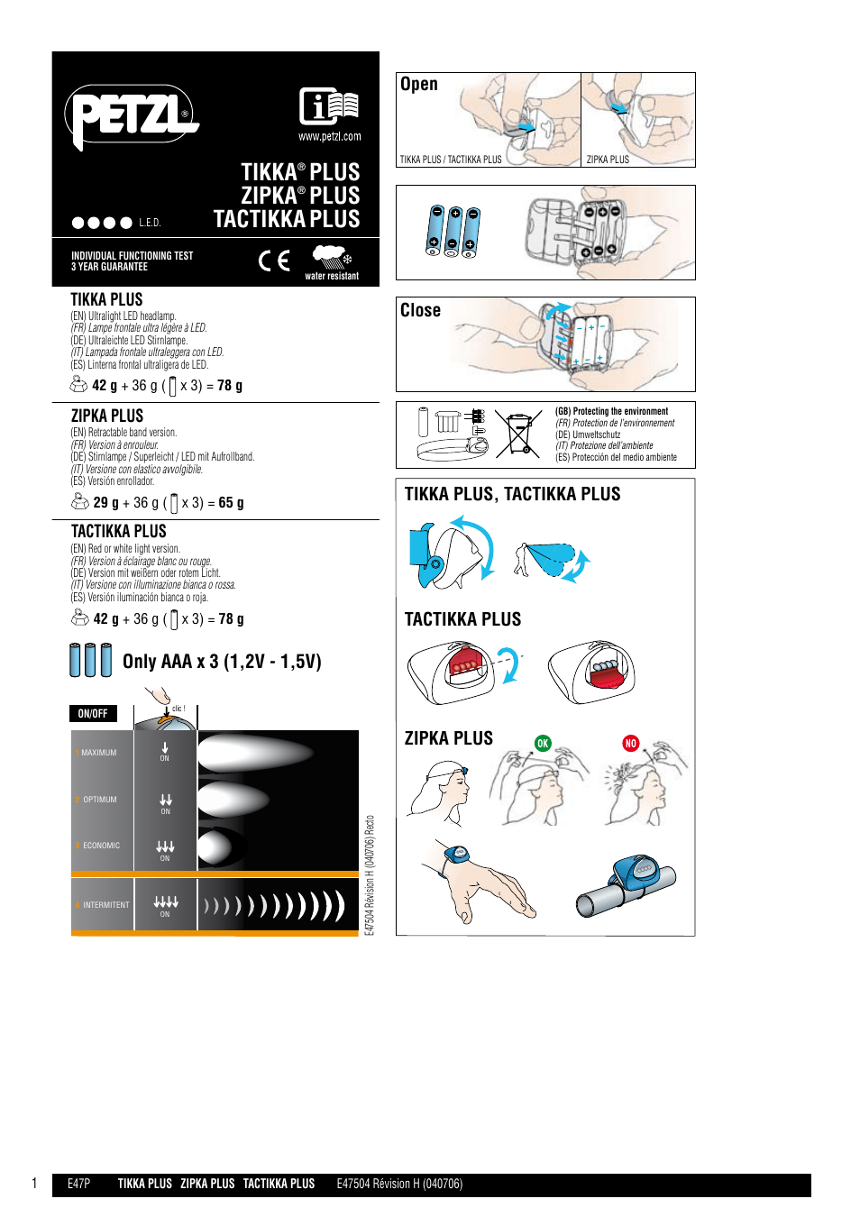 Petzl TACTIKKA PLUS ADAPT User Manual | 17 pages