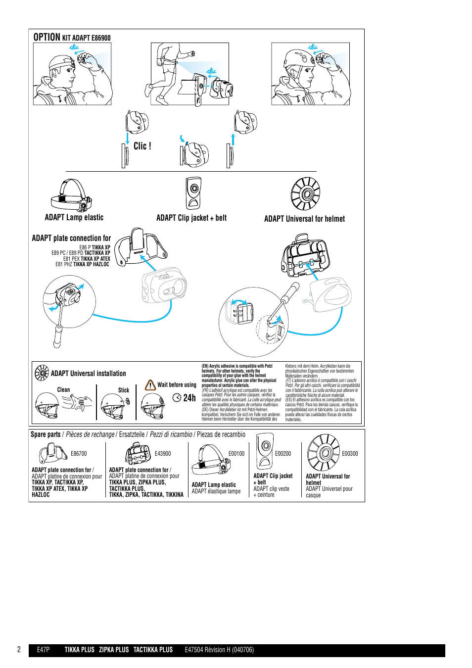 Drawings, Tikka, Plus zipka | Plus tactikka, Plus, Open tikka plus, tactikka plus tactikka plus, Close, Zipka plus, Option, Tactikka plus zipka plus | Petzl TACTIKKA PLUS ADAPT User Manual | Page 2 / 17