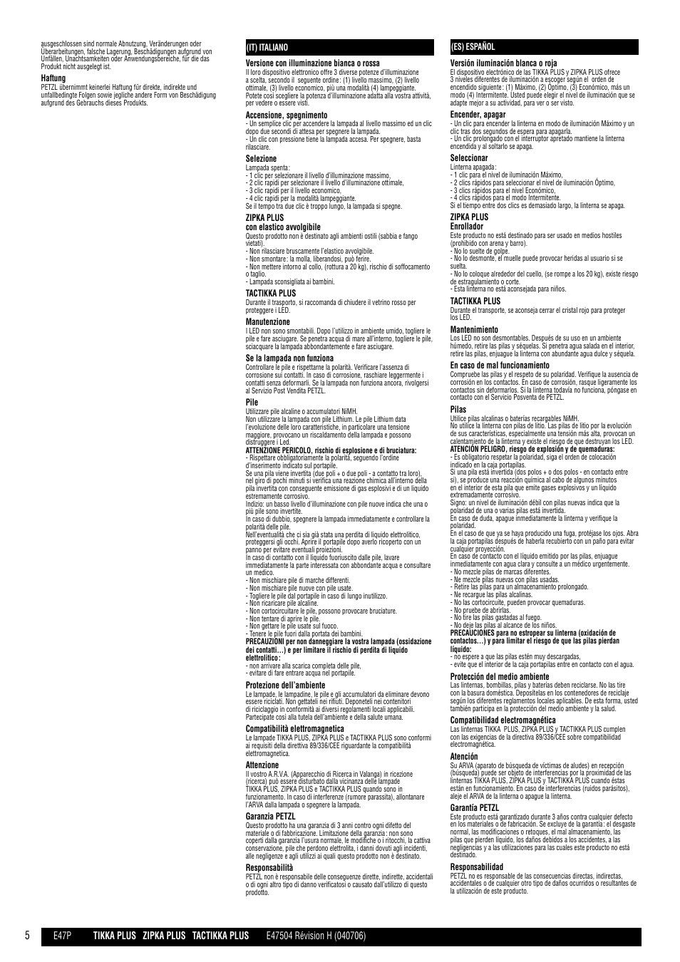 It, es | Petzl TACTIKKA PLUS ADAPT User Manual | Page 5 / 17