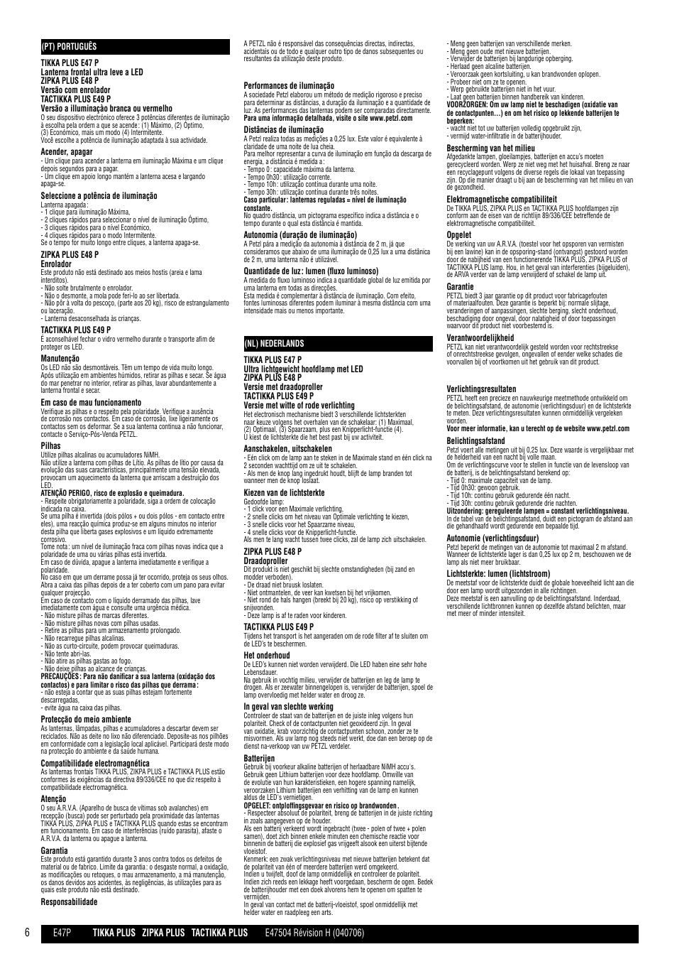 Pt, nl | Petzl TACTIKKA PLUS ADAPT User Manual | Page 6 / 17