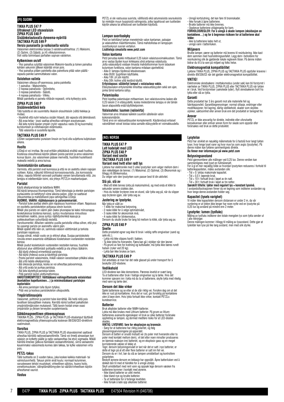 Fi, no | Petzl TACTIKKA PLUS ADAPT User Manual | Page 7 / 17