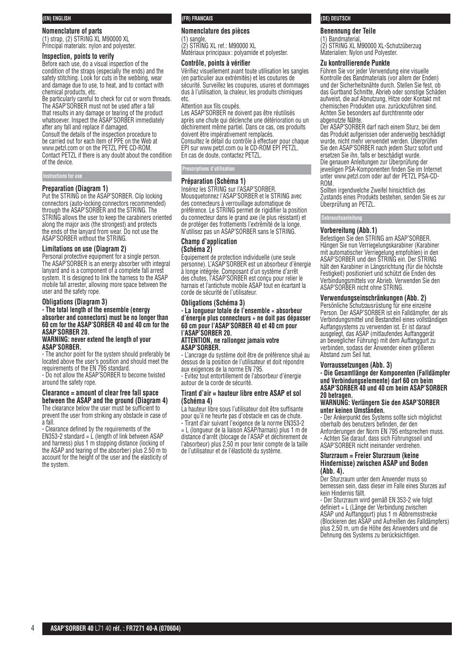 Gb, fr, de | Petzl ASAP'SORBER User Manual | Page 4 / 10
