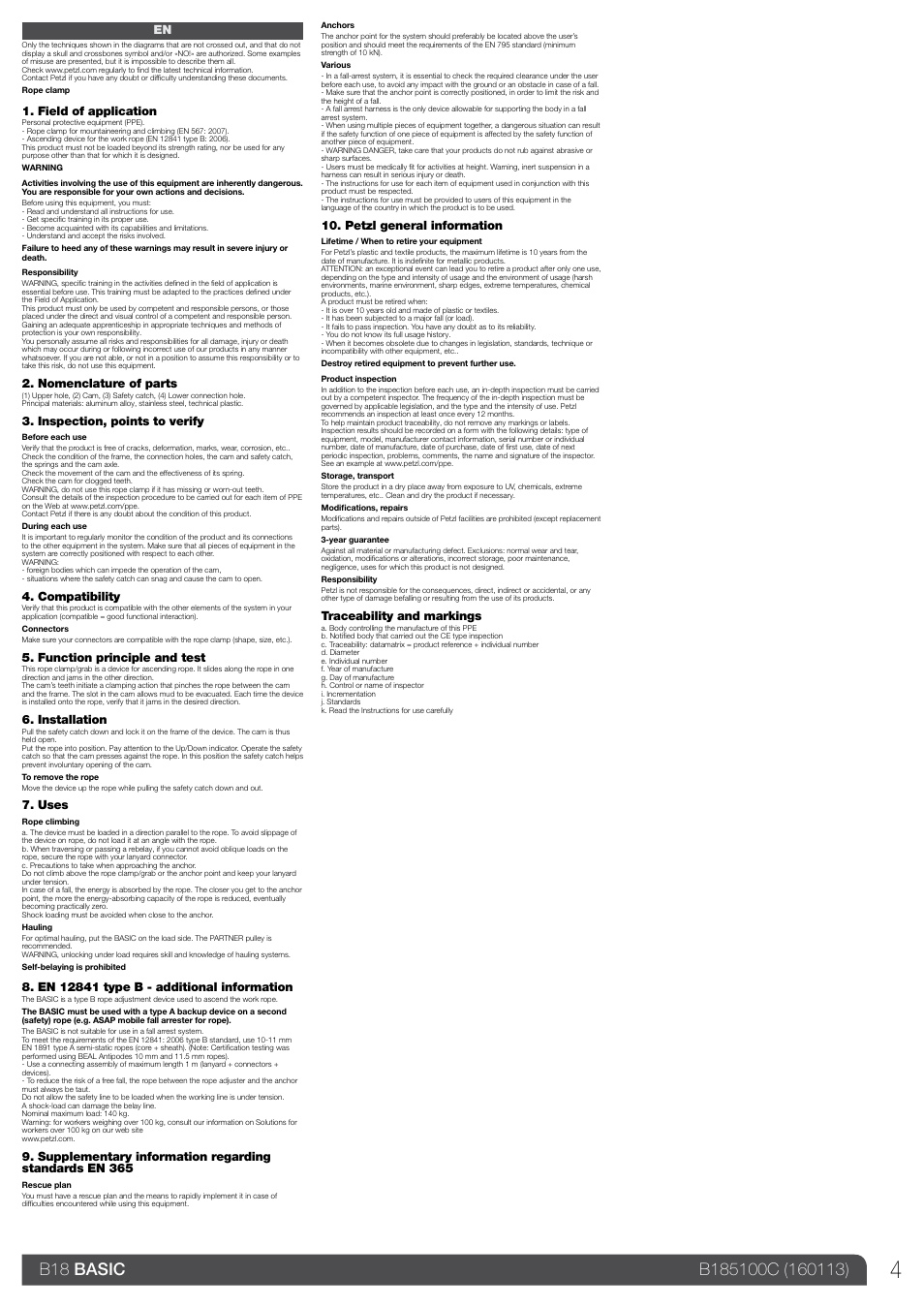 Petzl BASIC_2013 User Manual | Page 4 / 24