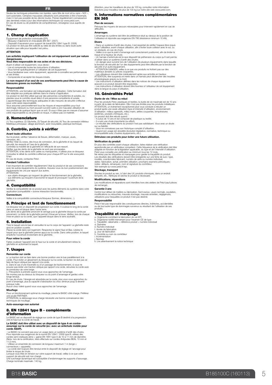 Petzl BASIC_2013 User Manual | Page 5 / 24