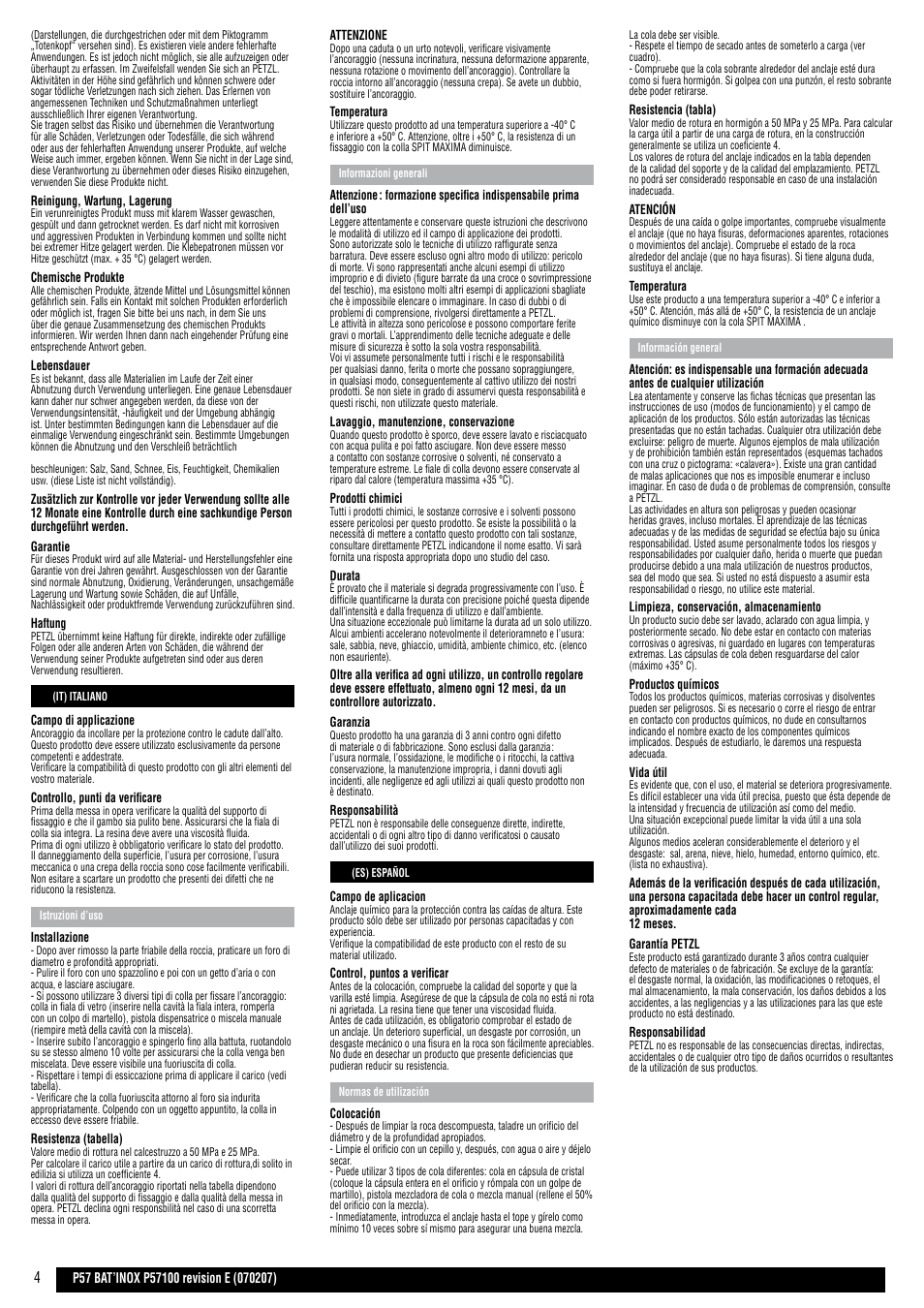 It, es | Petzl BAT'INOX User Manual | Page 4 / 12