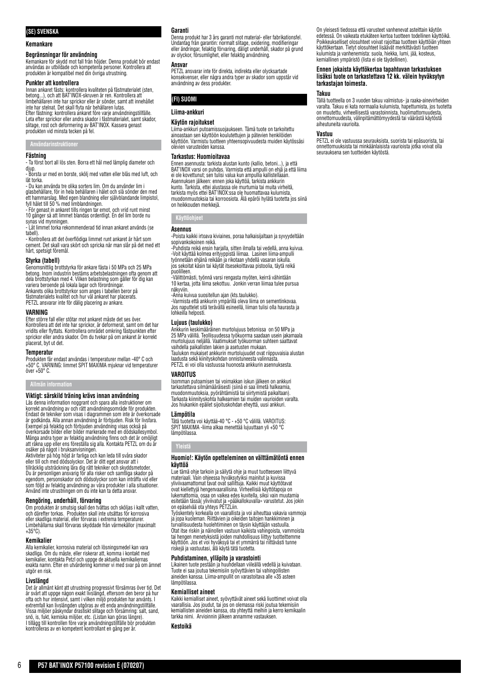 Se, fi | Petzl BAT'INOX User Manual | Page 6 / 12