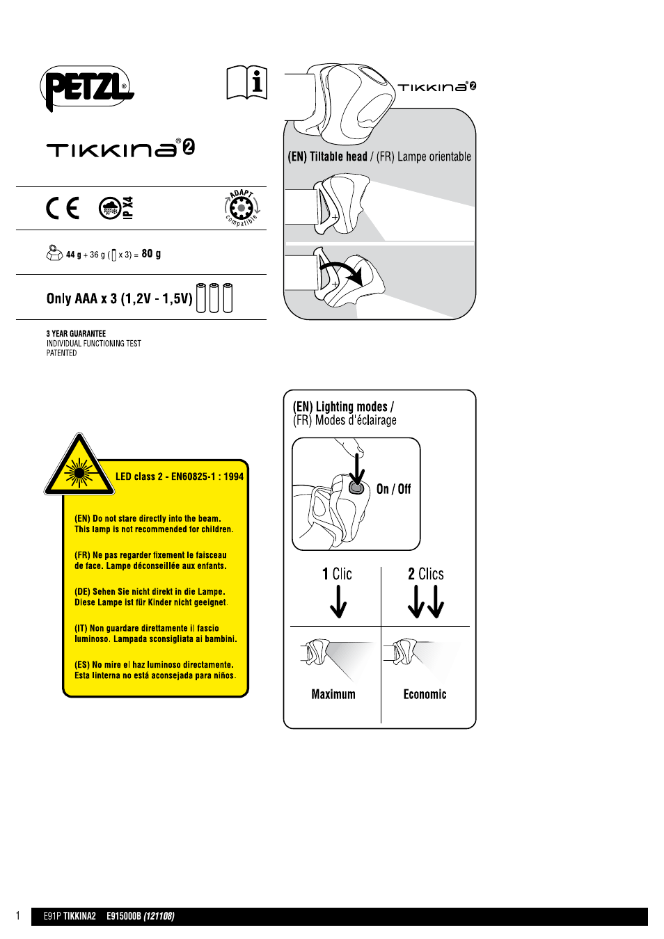 Petzl TIKKINA 2 User Manual | 24 pages