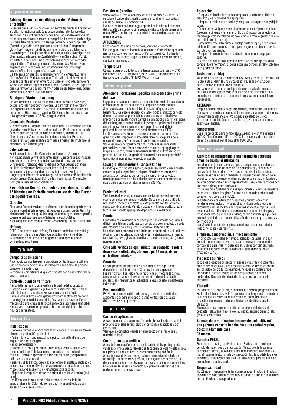 It, es | Petzl COLLINOX User Manual | Page 4 / 12
