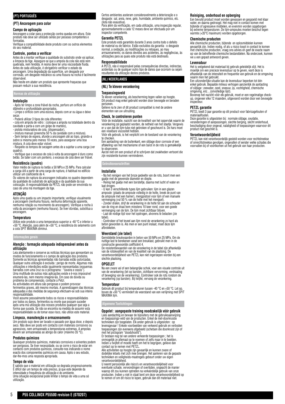 Pt, nl | Petzl COLLINOX User Manual | Page 5 / 12
