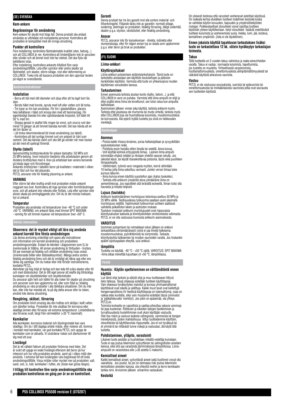 Se, fi | Petzl COLLINOX User Manual | Page 6 / 12