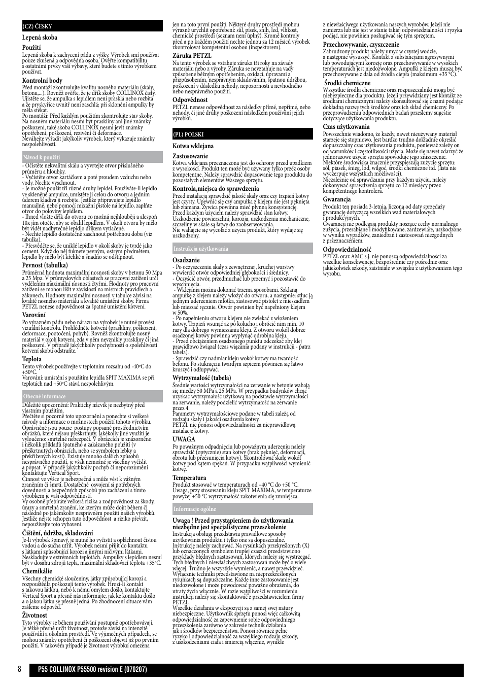 Cz, pl | Petzl COLLINOX User Manual | Page 8 / 12