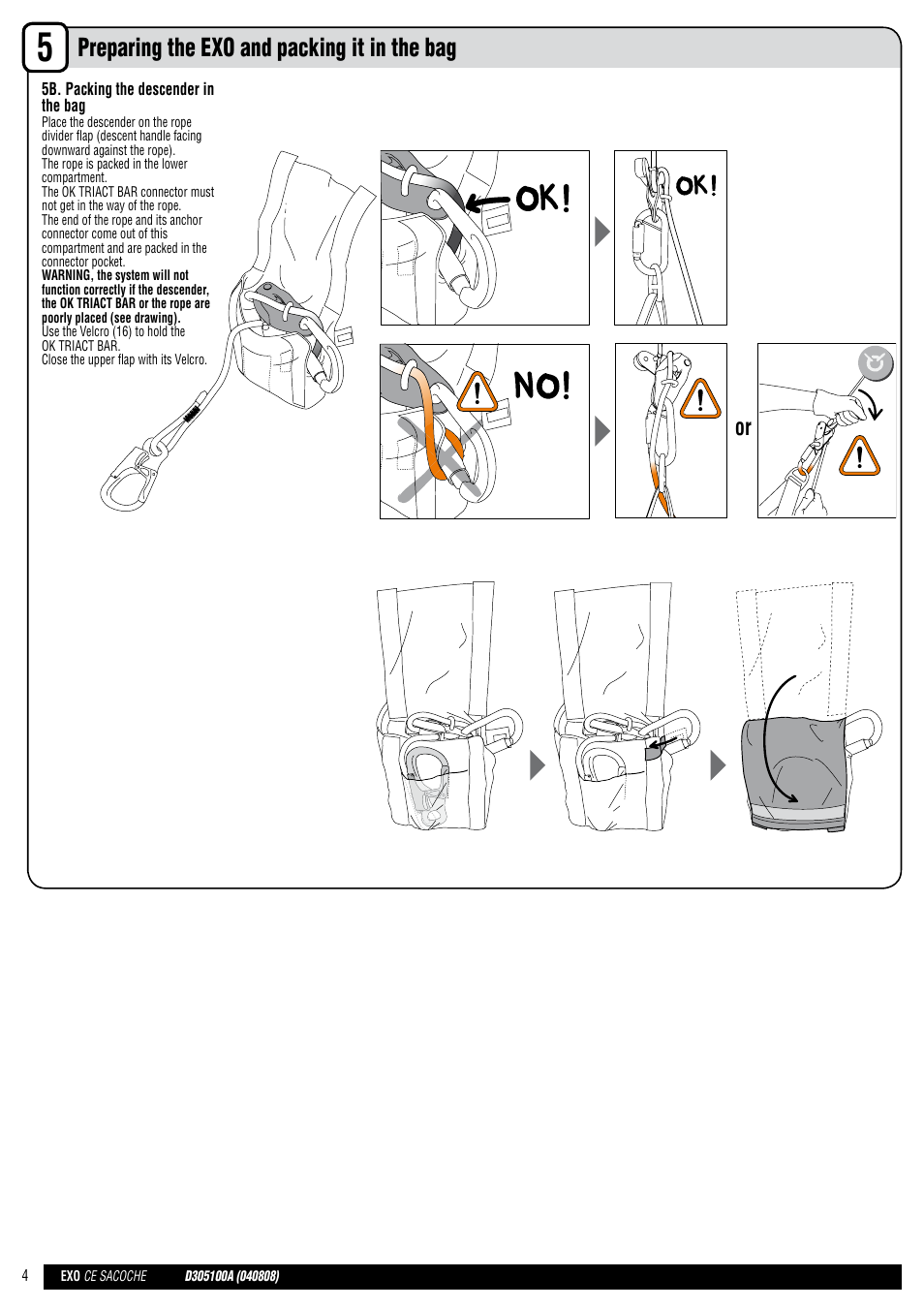 En + drawings, Preparing the exo and packing it in the bag | Petzl EXO EASHOOK User Manual | Page 4 / 28