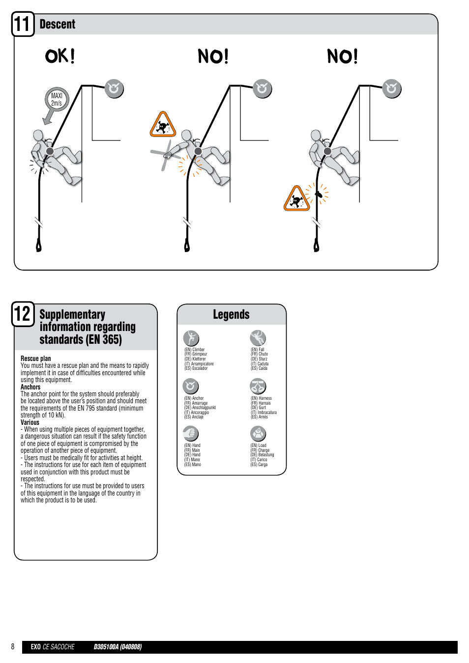 En + drawings, Descent | Petzl EXO EASHOOK User Manual | Page 8 / 28