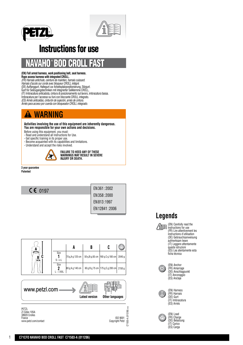 Petzl NAVAHO BOD CROLL FAST User Manual | 24 pages