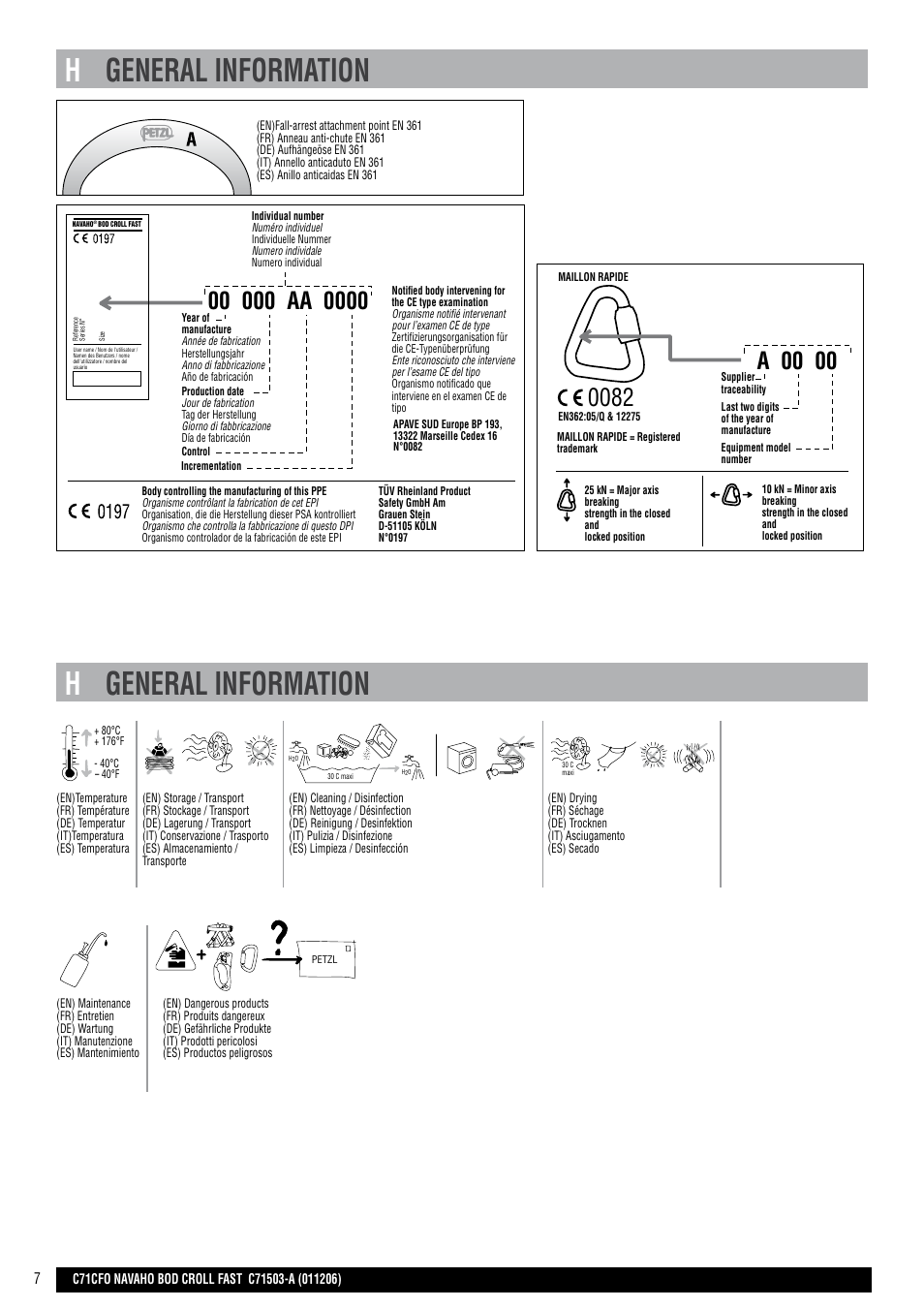 Drawings + en, Hgeneral information, A 00 00 | Petzl NAVAHO BOD CROLL FAST User Manual | Page 7 / 24