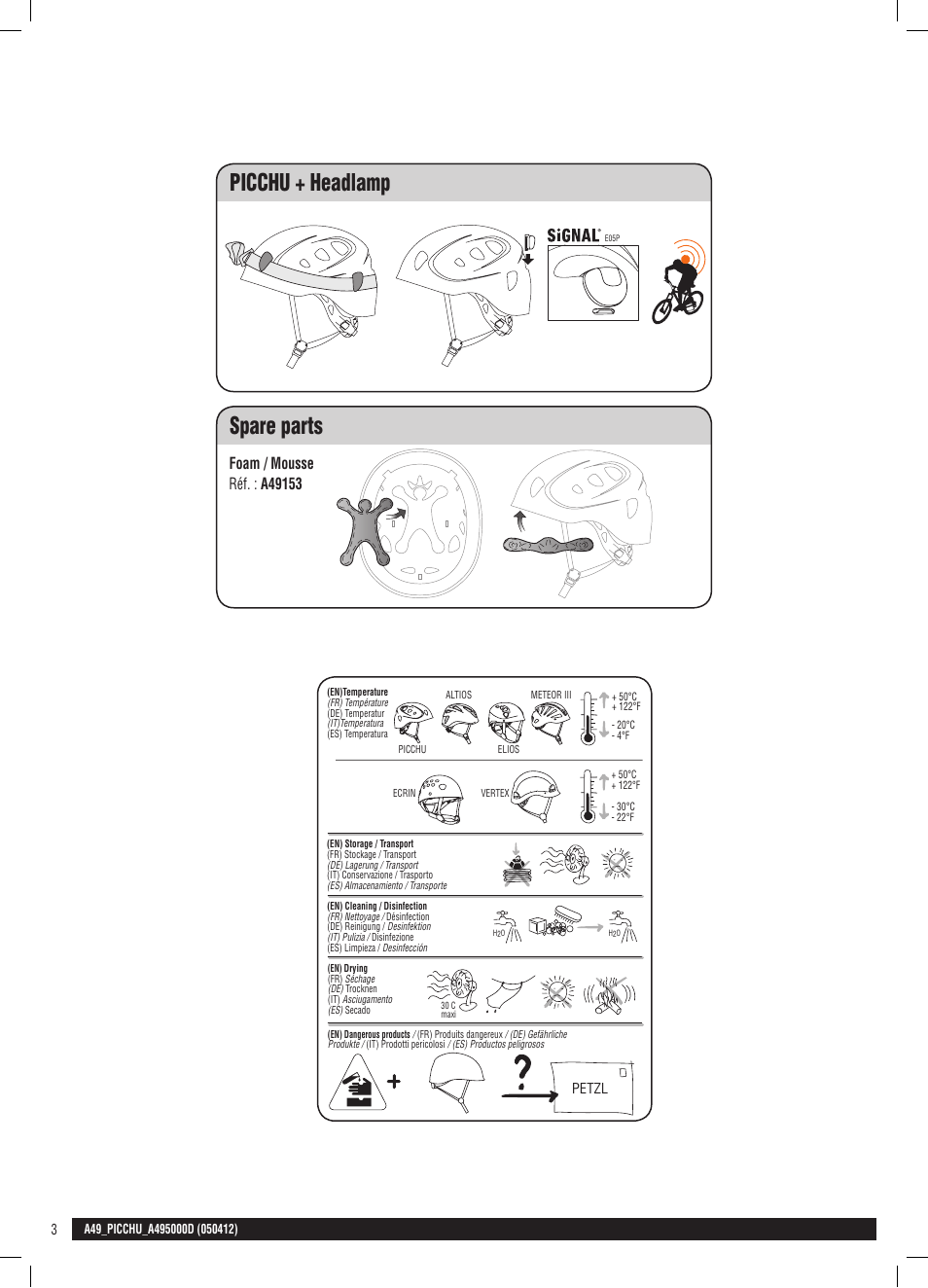 Drawings, Picchu + headlamp spare parts | Petzl PICCHU User Manual | Page 3 / 13