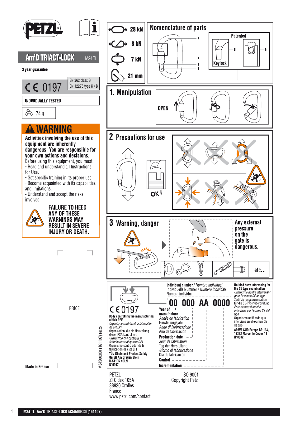 Petzl AM'D TRIACT-LOCK User Manual | 22 pages