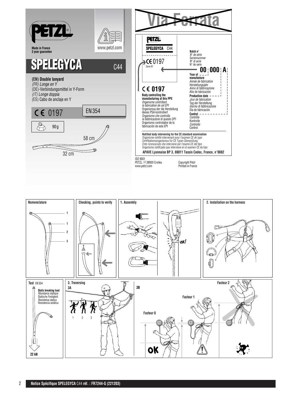 Drawings, Via ferrata, Spelegyca | En 354 | Petzl SPELEGYCA User Manual | Page 2 / 10