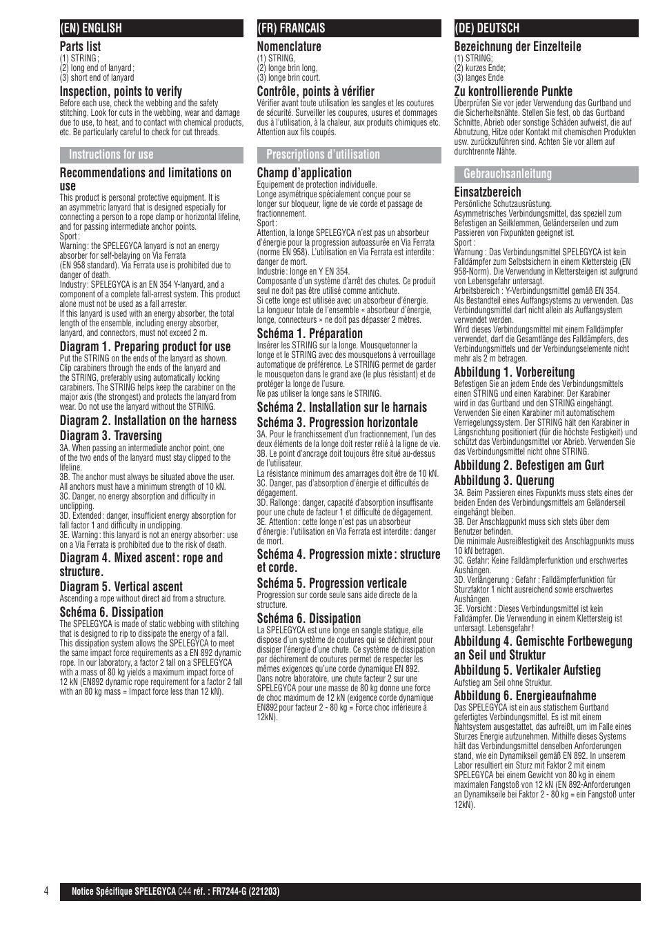 Gb, fr, de | Petzl SPELEGYCA User Manual | Page 4 / 10