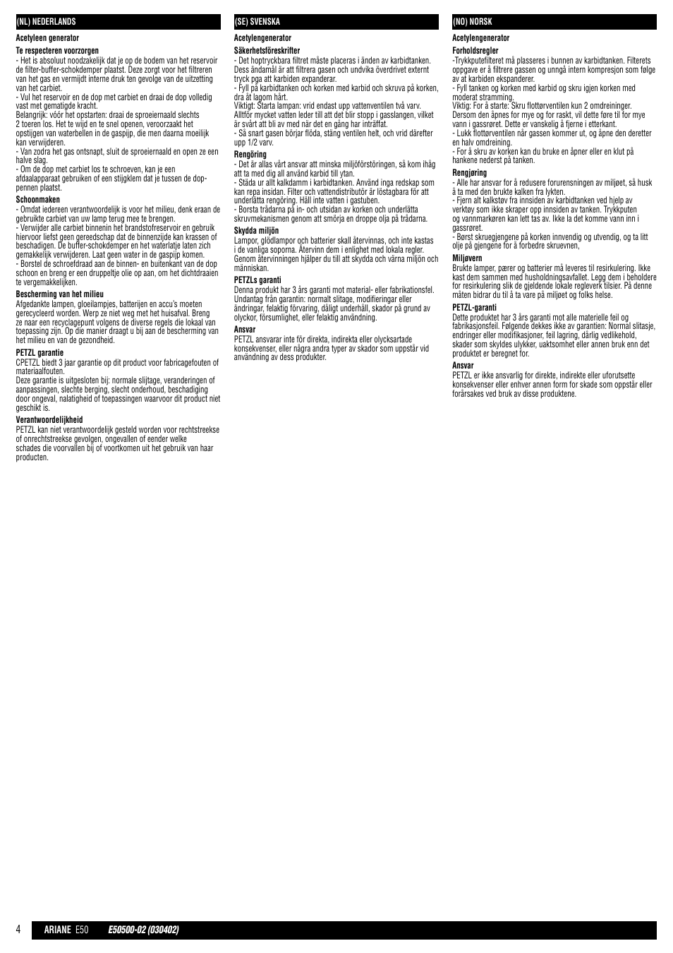 Nl, se, no | Petzl ARIANE User Manual | Page 4 / 7