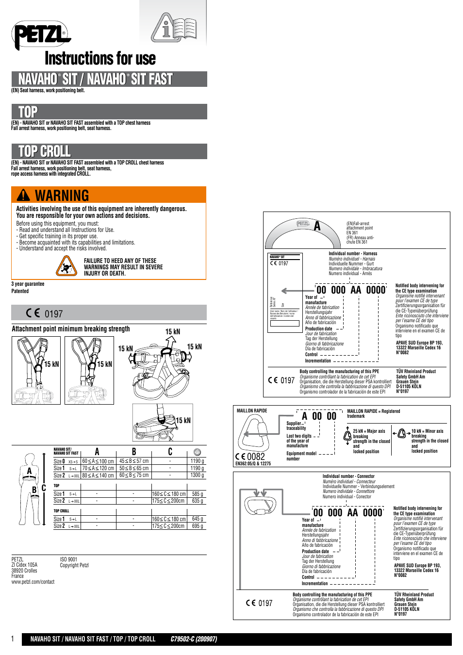 Petzl NAVAHO SIT FAST User Manual | 44 pages